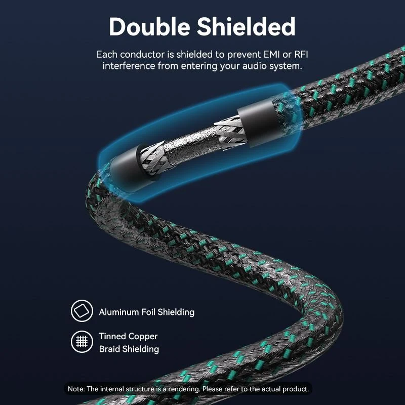 Vention Cotton Braided 2RCA Male to 2RCA Male Audio Cable 0.5/1/1.5/2/3/5/8/10M Green Copper Type - Image 5