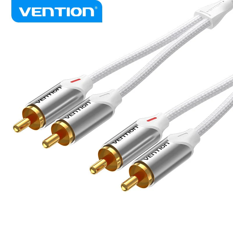 Vention Cotton Braided 2RCA Male to Male Audio Cable Silver Aluminum Alloy Type