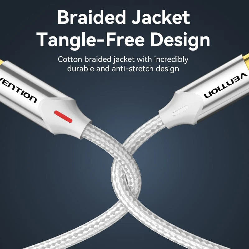 Vention Cotton Braided 2RCA Male to Male Audio Cable Silver Aluminum Alloy Type - Image 10