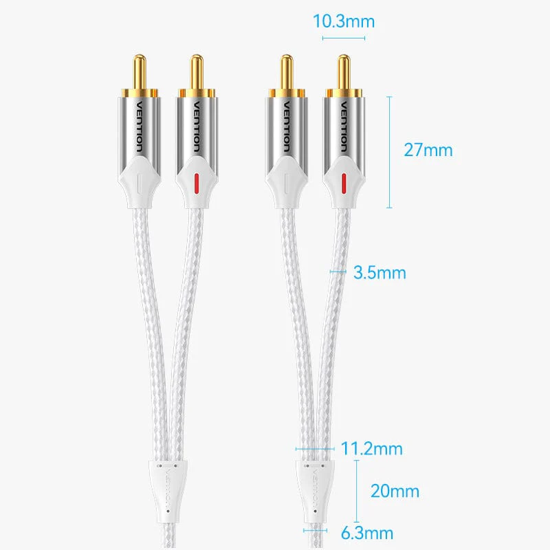 Vention Cotton Braided 2RCA Male to Male Audio Cable Silver Aluminum Alloy Type - Image 12