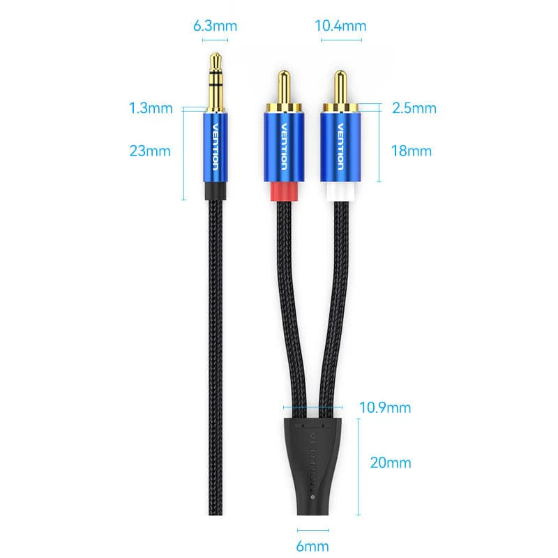 Vention Cotton Braided 3.5mm Male to 2RCA Male Audio Cable Blue Aluminum Alloy Type - Image 14