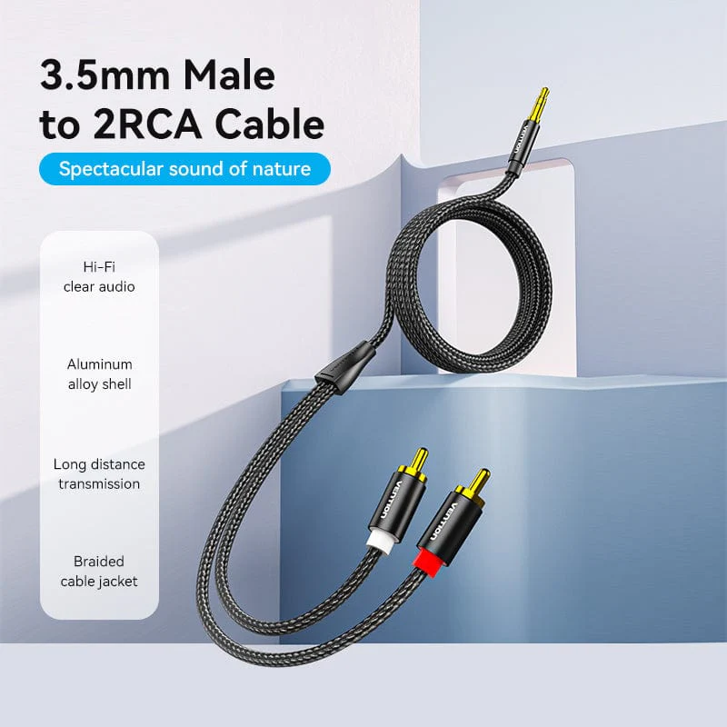 Vention Cotton Braided 3.5mm Male to 2RCA Male Audio Cable Blue Aluminum Alloy Type - Image 16