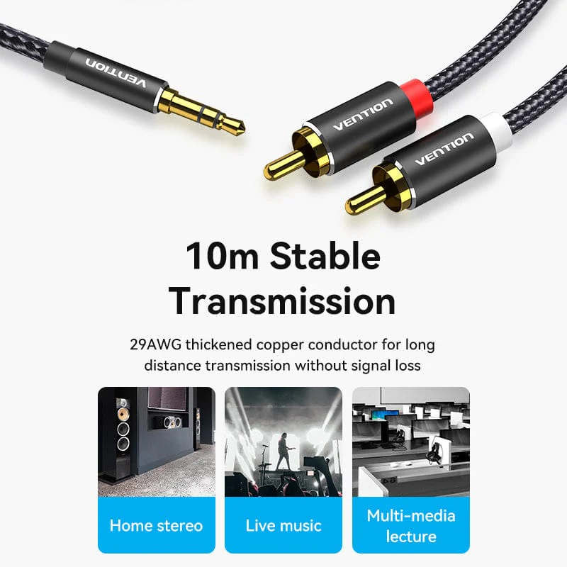 Vention Cotton Braided 3.5mm Male to 2RCA Male Audio Cable Blue Aluminum Alloy Type - Image 18