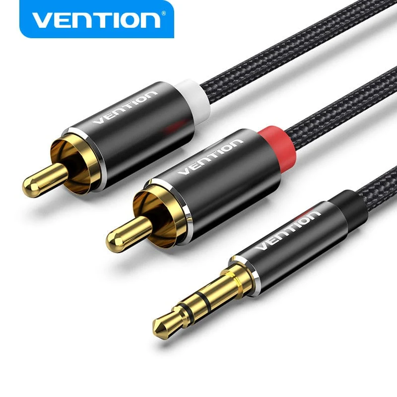 Vention Cotton Braided 3.5mm Male to 2RCA Male Audio Cable Blue Aluminum Alloy Type - Image 2