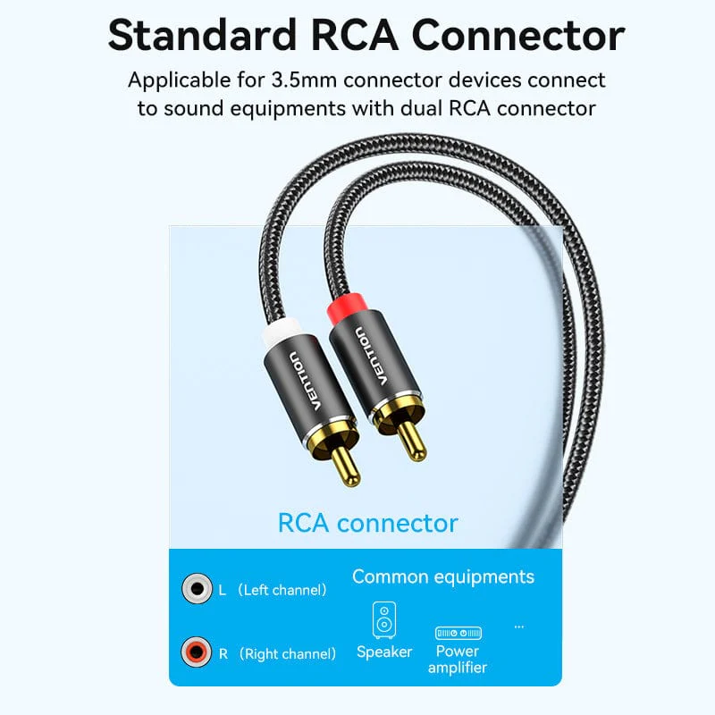 Vention Cotton Braided 3.5mm Male to 2RCA Male Audio Cable Blue Aluminum Alloy Type - Image 22