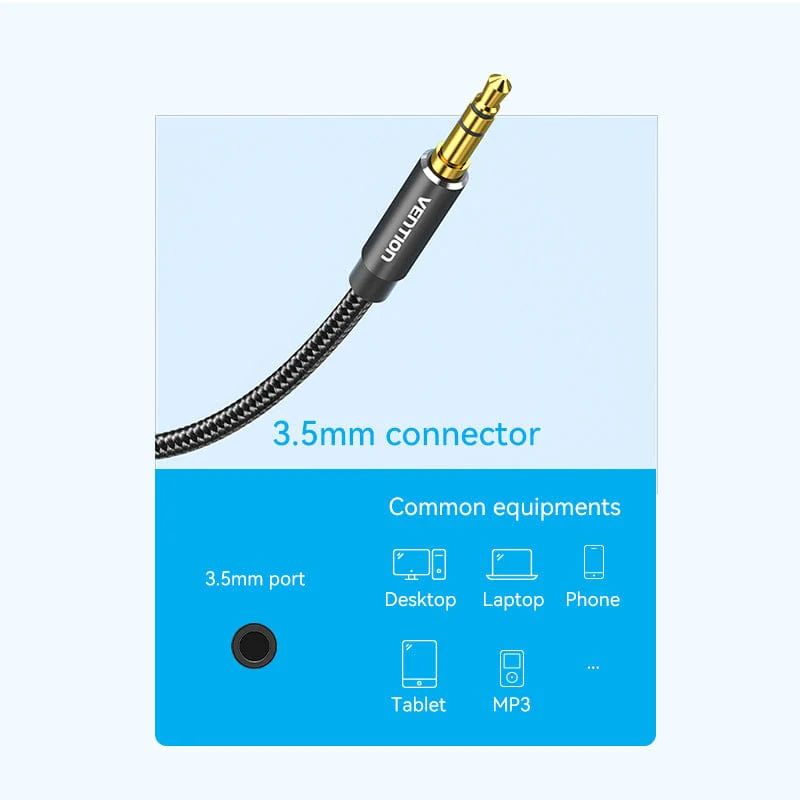 Vention Cotton Braided 3.5mm Male to 2RCA Male Audio Cable Blue Aluminum Alloy Type - Image 23