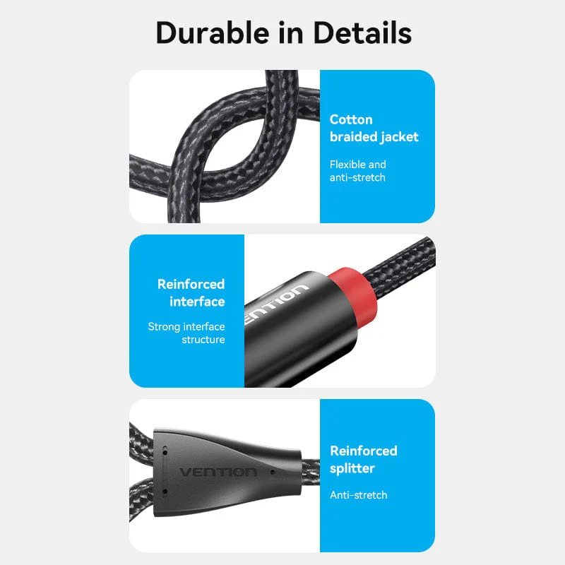 Vention Cotton Braided 3.5mm Male to 2RCA Male Audio Cable Blue Aluminum Alloy Type - Image 26