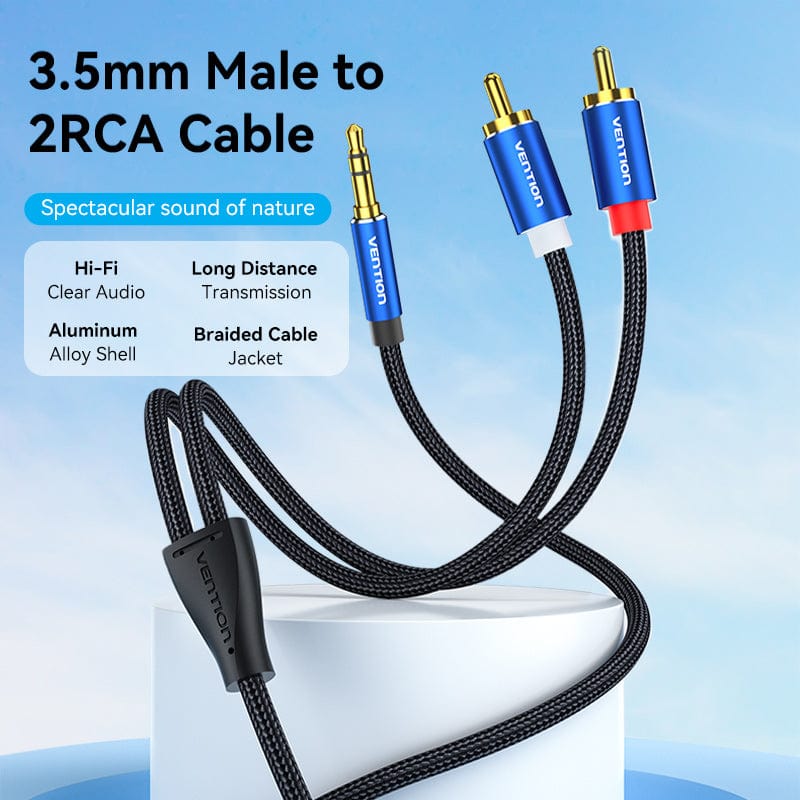 Vention Cotton Braided 3.5mm Male to 2RCA Male Audio Cable Blue Aluminum Alloy Type - Image 3