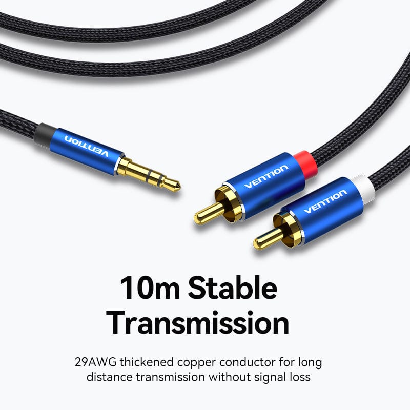 Vention Cotton Braided 3.5mm Male to 2RCA Male Audio Cable Blue Aluminum Alloy Type - Image 5