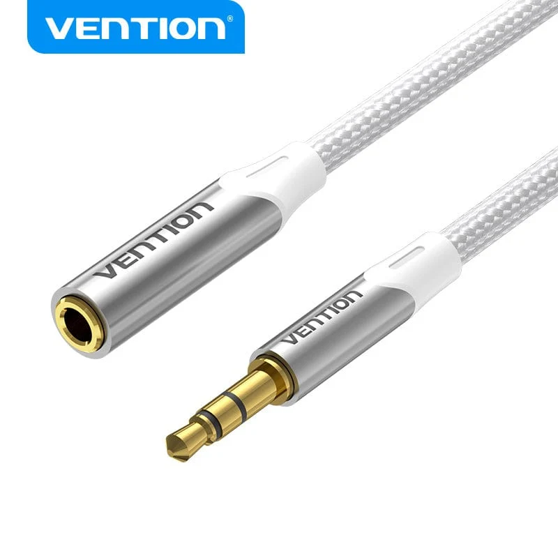 Vention Cotton Braided 3.5mm Male to 3.5mm Female Audio Extension Cable  Silver Aluminum Alloy Type