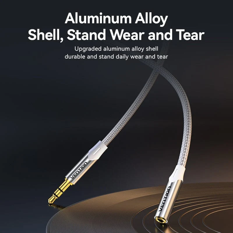 Vention Cotton Braided 3.5mm Male to 3.5mm Female Audio Extension Cable  Silver Aluminum Alloy Type - Image 8