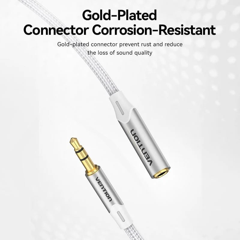Vention Cotton Braided 3.5mm Male to 3.5mm Female Audio Extension Cable  Silver Aluminum Alloy Type - Image 9