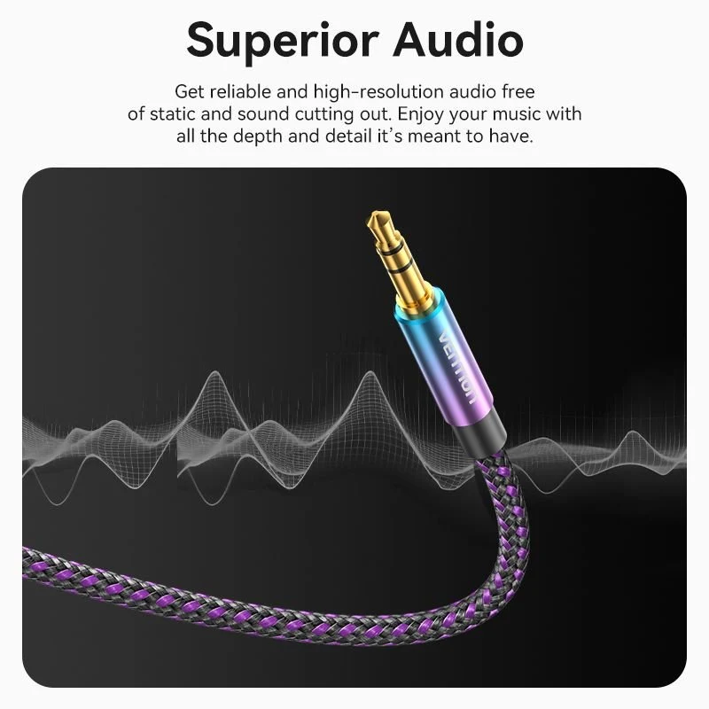 Vention Cotton Braided 3.5mm Male to Male Audio Cable 0.5/1/1.5/2/3/5M Purple Aluminum Alloy Type - Image 4