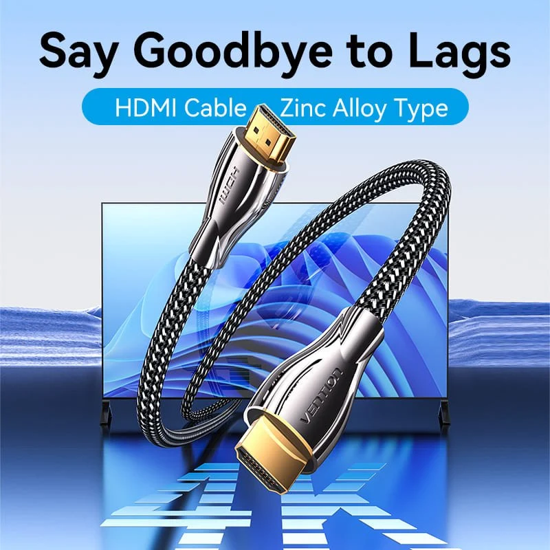 Vention Cotton Braided 4K HDMI™ Male to Male Cable Black Zinc Alloy Type - Image 2