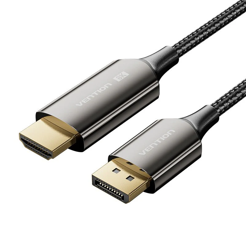 Vention Cotton Braided 8K DisplayPort Male to HDMI™ Male Cable 1.8M Black Zinc Alloy Type