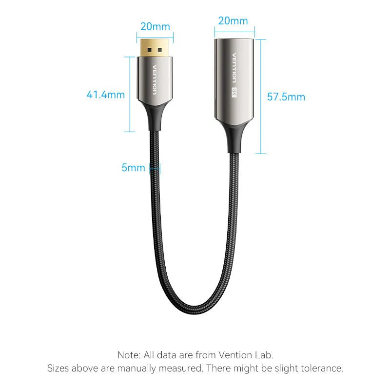 Vention Cotton Braided DP Male to HDMI™ Female 8K Converter 0.25M Black Zinc Alloy Type - Image 12