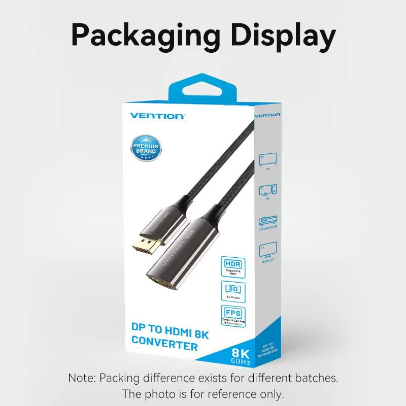 Vention Cotton Braided DP Male to HDMI™ Female 8K Converter 0.25M Black Zinc Alloy Type - Image 13