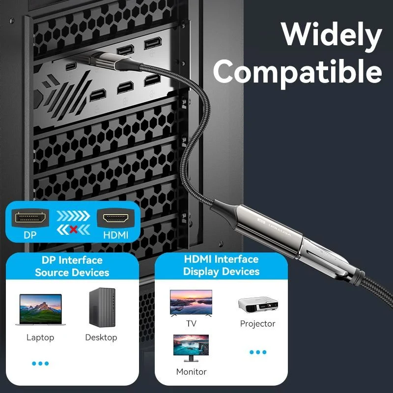 Vention Cotton Braided DP Male to HDMI™ Female 8K Converter 0.25M Black Zinc Alloy Type - Image 9