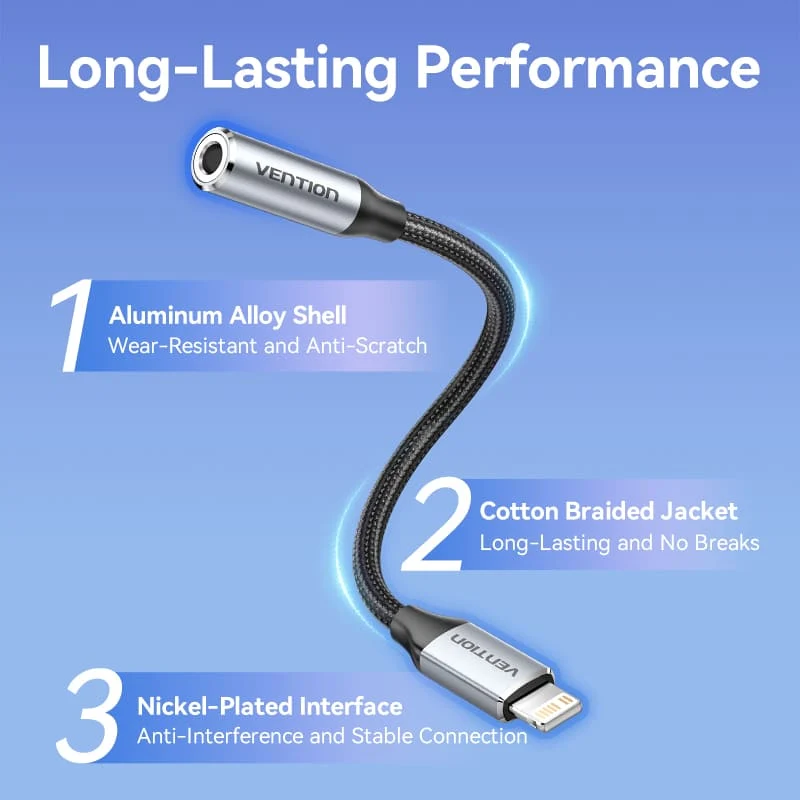 Vention Cotton Braided Lightning Male to 3.5MM Earphone Jack Adapter Aluminum Alloy Type - Image 10