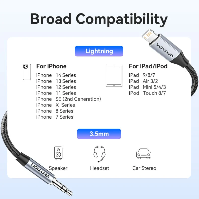Vention Cotton Braided Lightning Male to 3.5MM Male Cable  Aluminum Alloy Type - Image 13