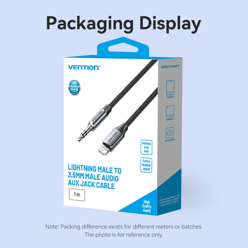 Vention Cotton Braided Lightning Male to 3.5MM Male Cable  Aluminum Alloy Type - Image 16