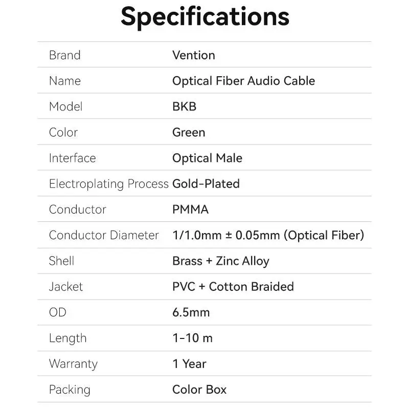 Vention Cotton Braided Optical Fiber Audio Cable 1/1.5/2/3/5/10M Green Copper Type - Image 11