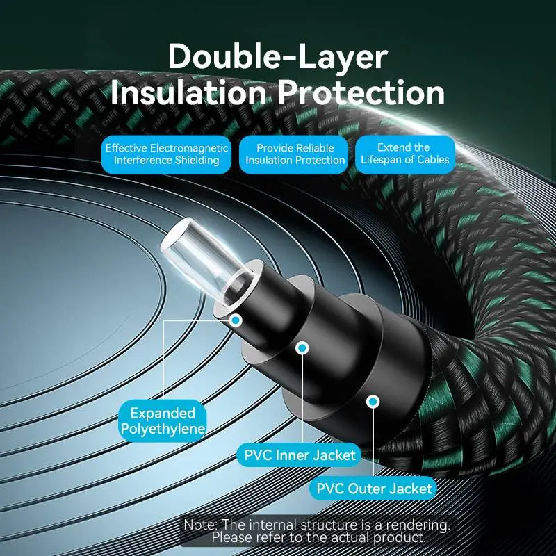 Vention Cotton Braided Optical Fiber Audio Cable 1/1.5/2/3/5/10M Green Copper Type - Image 7