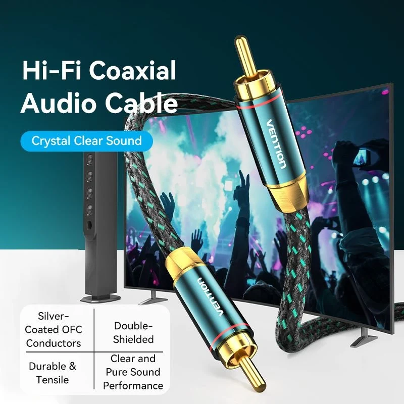 Vention Cotton Braided RCA Male to Male Coaxial Audio Cable 0.5/1/1.5/2/3/5/8/10M Green Copper Type - Image 2