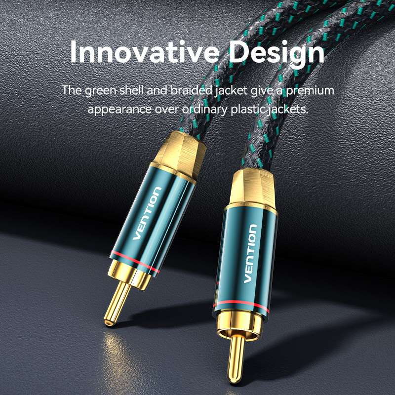 Vention Cotton Braided RCA Male to Male Coaxial Audio Cable 0.5/1/1.5/2/3/5/8/10M Green Copper Type - Image 3