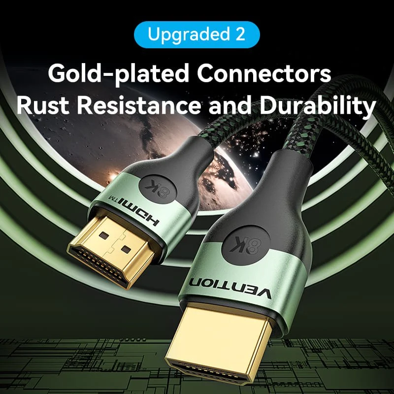 Vention Cotton Braided Ultra Thin HDMI™-A Male to Male HD Cable 8K  Green Aluminum Alloy Type - Image 10
