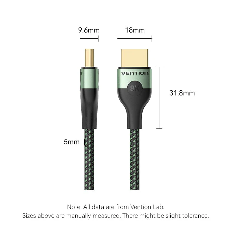 Vention Cotton Braided Ultra Thin HDMI™-A Male to Male HD Cable 8K  Green Aluminum Alloy Type - Image 17