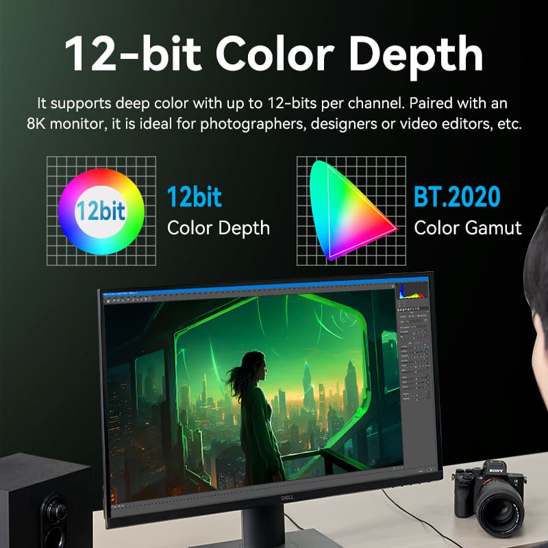 Vention Cotton Braided Ultra Thin HDMI™-A Male to Male HD Cable 8K  Green Aluminum Alloy Type - Image 7