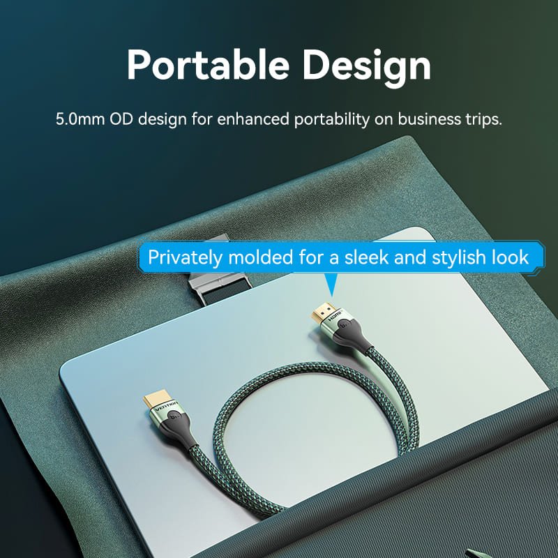 Vention Cotton Braided Ultra Thin HDMI™-A Male to Male HD Cable 8K  Green Aluminum Alloy Type - Image 8