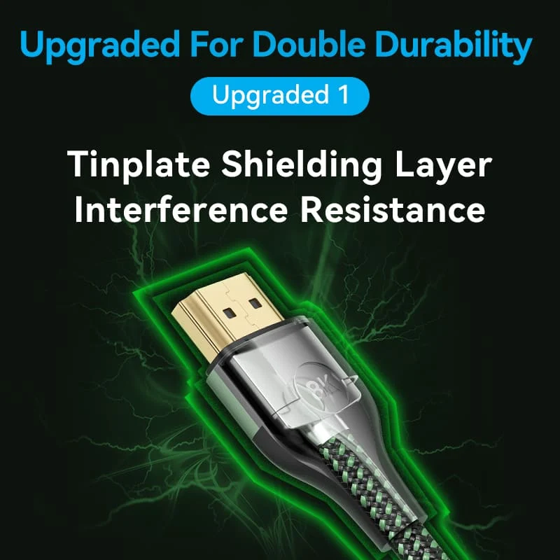 Vention Cotton Braided Ultra Thin HDMI™-A Male to Male HD Cable 8K  Green Aluminum Alloy Type - Image 9