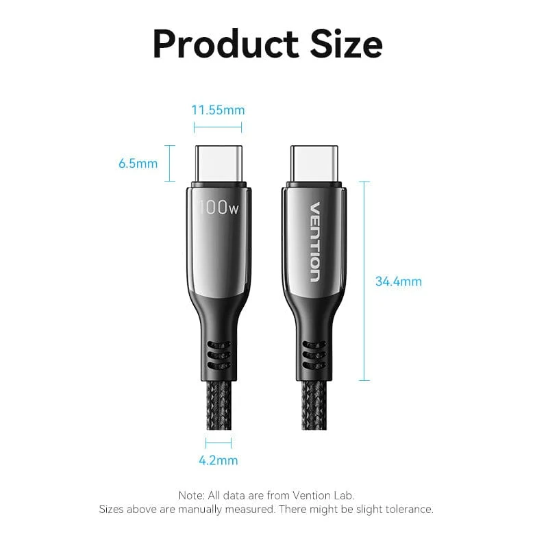 Vention Cotton Braided USB 2.0 C Male to C Male 5A Cable Zinc Alloy Type - Image 10
