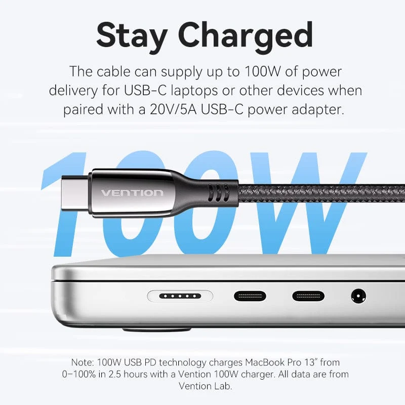 Vention Cotton Braided USB 2.0 C Male to C Male 5A Cable Zinc Alloy Type - Image 3