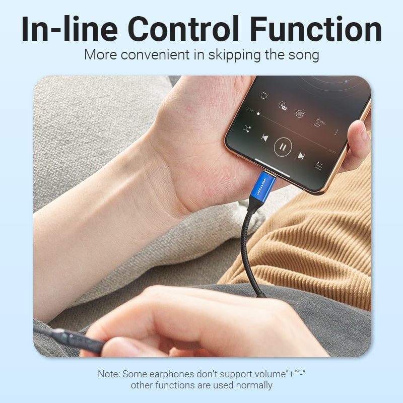 Cotton Braided USB-C Male to 3.5mm Female Audio Cable(DAC) 0.1M Blue Aluminum Alloy Type - Image 8