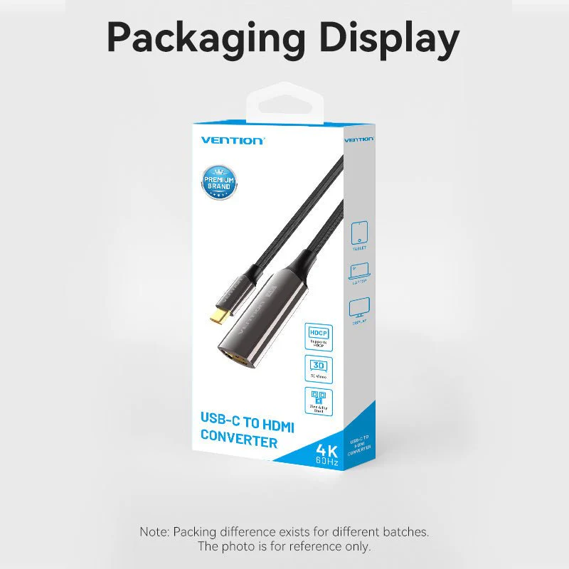 Vention Cotton Braided USB-C to HDMI™ 4K Converter 0.25M Black Zinc Alloy Type - Image 13