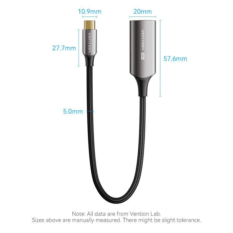 Vention Cotton Braided USB-C to HDMI™ 8K Converter 0.25M Black Zinc Alloy Type - Image 14