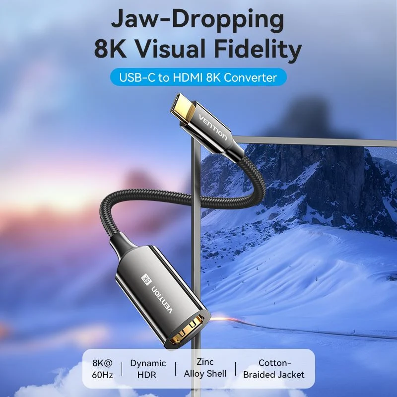 Vention Cotton Braided USB-C to HDMI™ 8K Converter 0.25M Black Zinc Alloy Type - Image 2