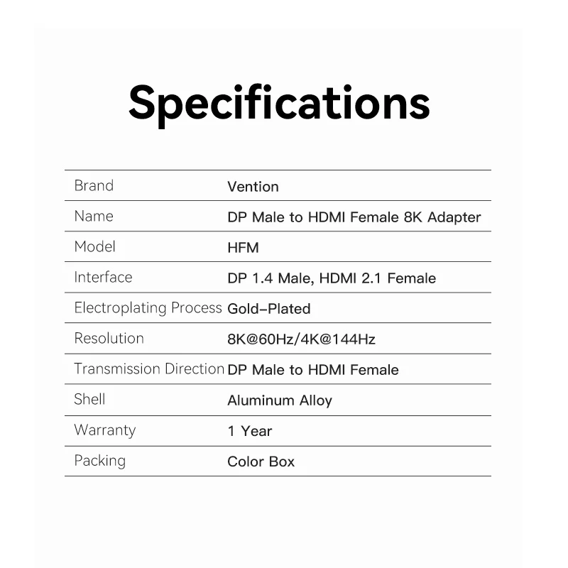 Vention DP Male to HDMI™-A Female 8K Adapter Gray Aluminum Alloy Type - Image 5