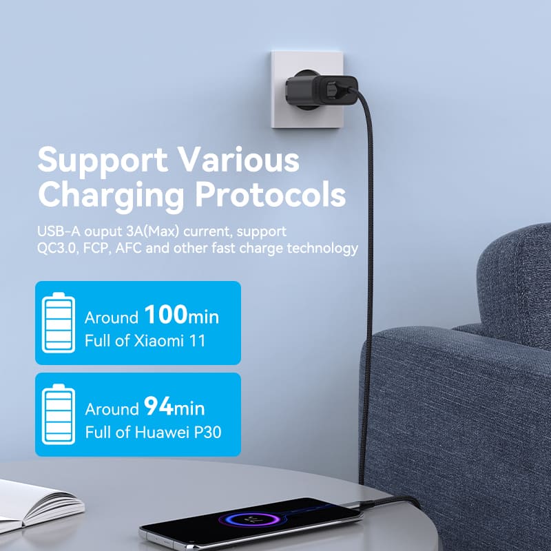 Vention 2-port USB(A+C) Wall Charger (18W+20W) EU-Plug Black - Image 5