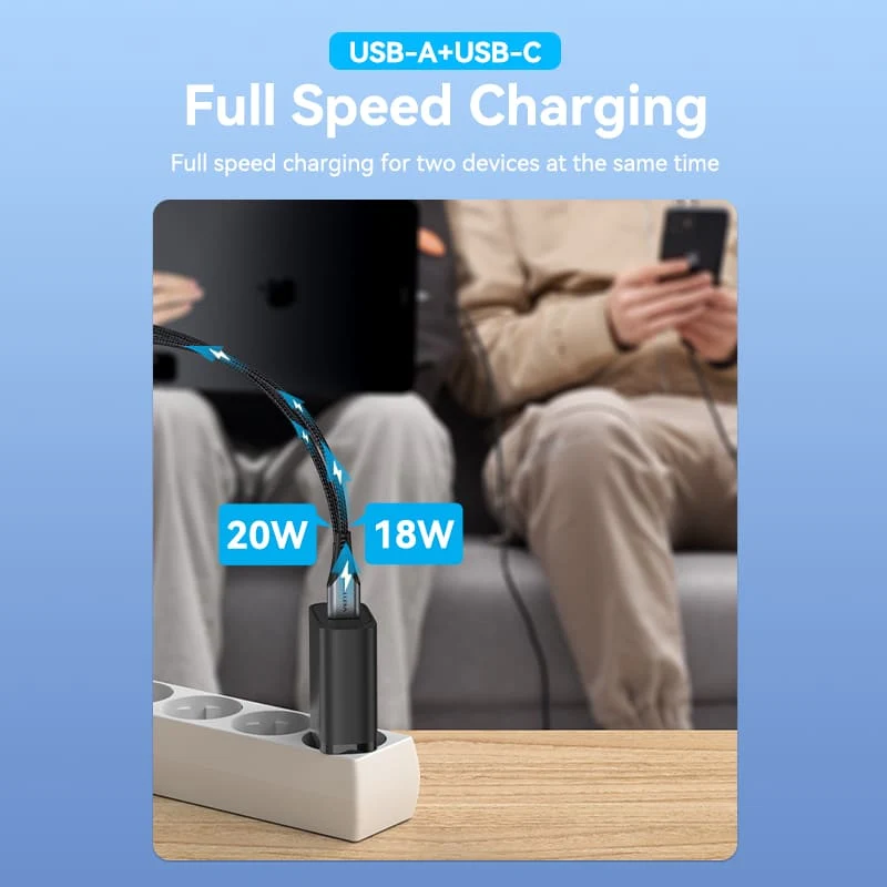 Vention 2-port USB(A+C) Wall Charger (18W+20W) EU-Plug Black - Image 6