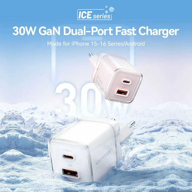 Vention 2-Port USB (C + A) GaN Charger (30W/30W) EU-Plug - Image 4