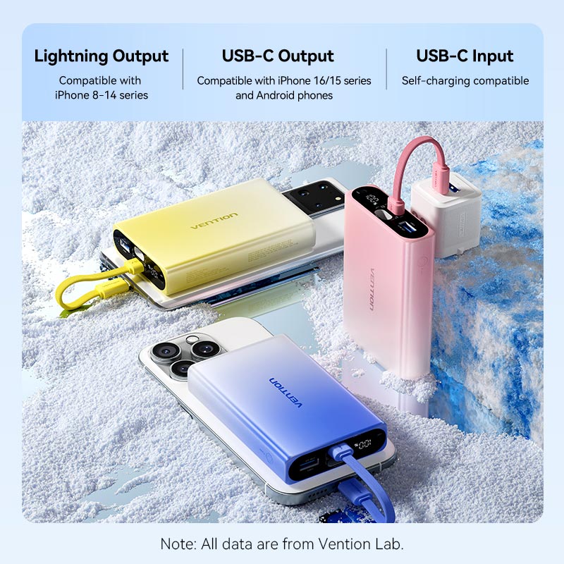 Vention 10000mAh Power Bank (USB-C + Lightning + USB-A) 22.5W LED Display Type - Image 10