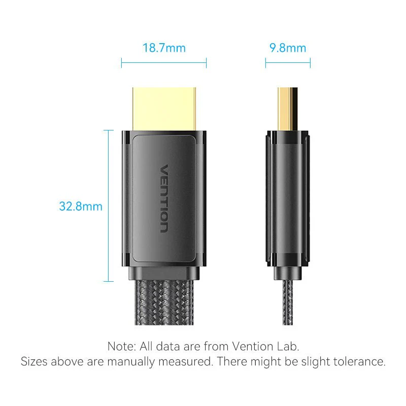 Vention Flat Nylon Braided HDMI™-A Male to Male 8K HD Cable 2M Black - Image 6
