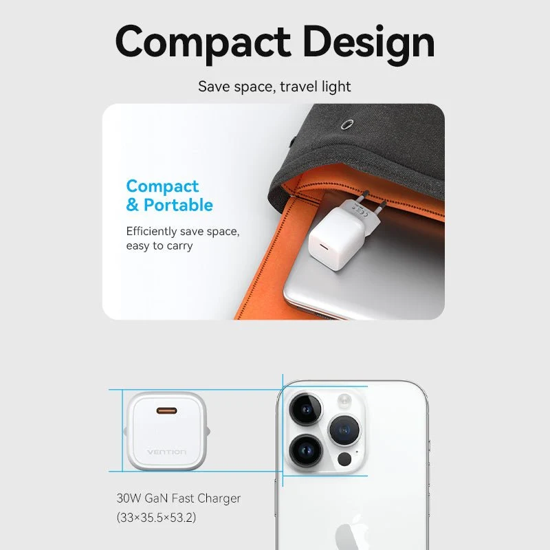 Vention 1-Port USB-C GaN Charger 30W EU-Plug - Image 9