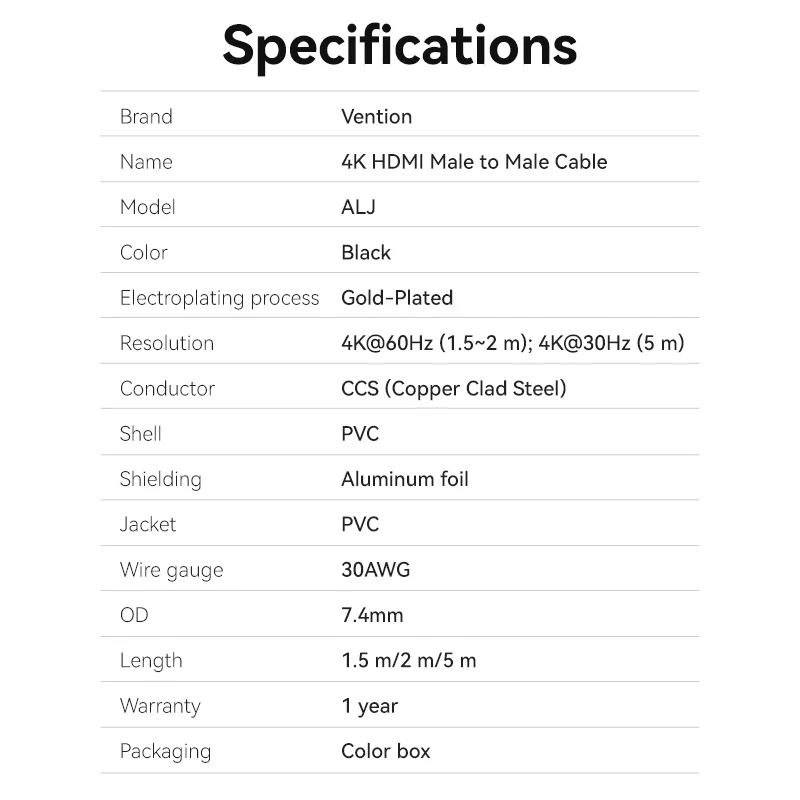 Vention HDMI™-A Male to Male 4K HD Cable 1.5M Black - Image 13