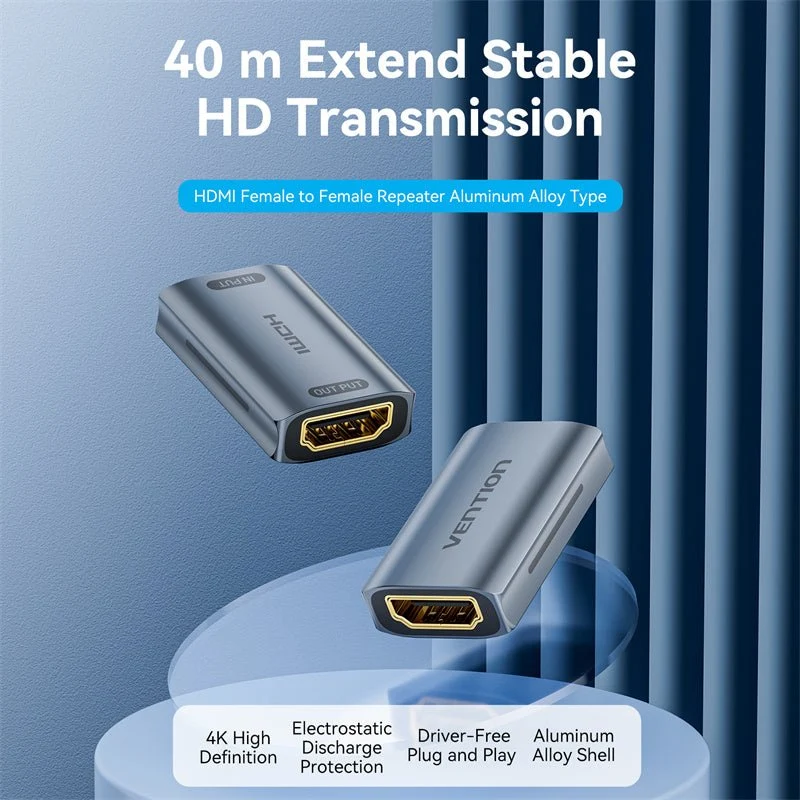 Vention HDMI™ Female to Female Repeater Gray Aluminum Alloy Type - Image 2