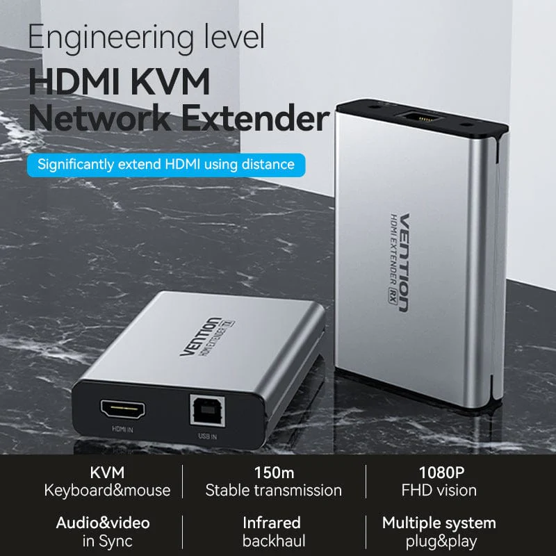 Vention HDMI™ Network Cable Extender 160M Gray Aluminum Alloy Type EU Standard - Image 2